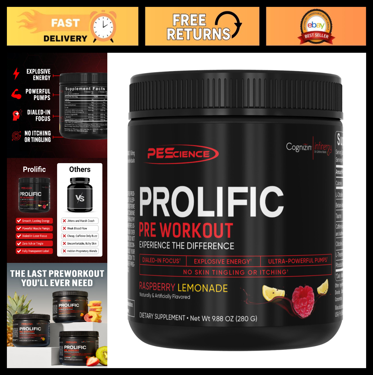 Raspberry Lemonade Pre-Workout Powder – 40 Scoops | Nitric Oxide Booster, Energy