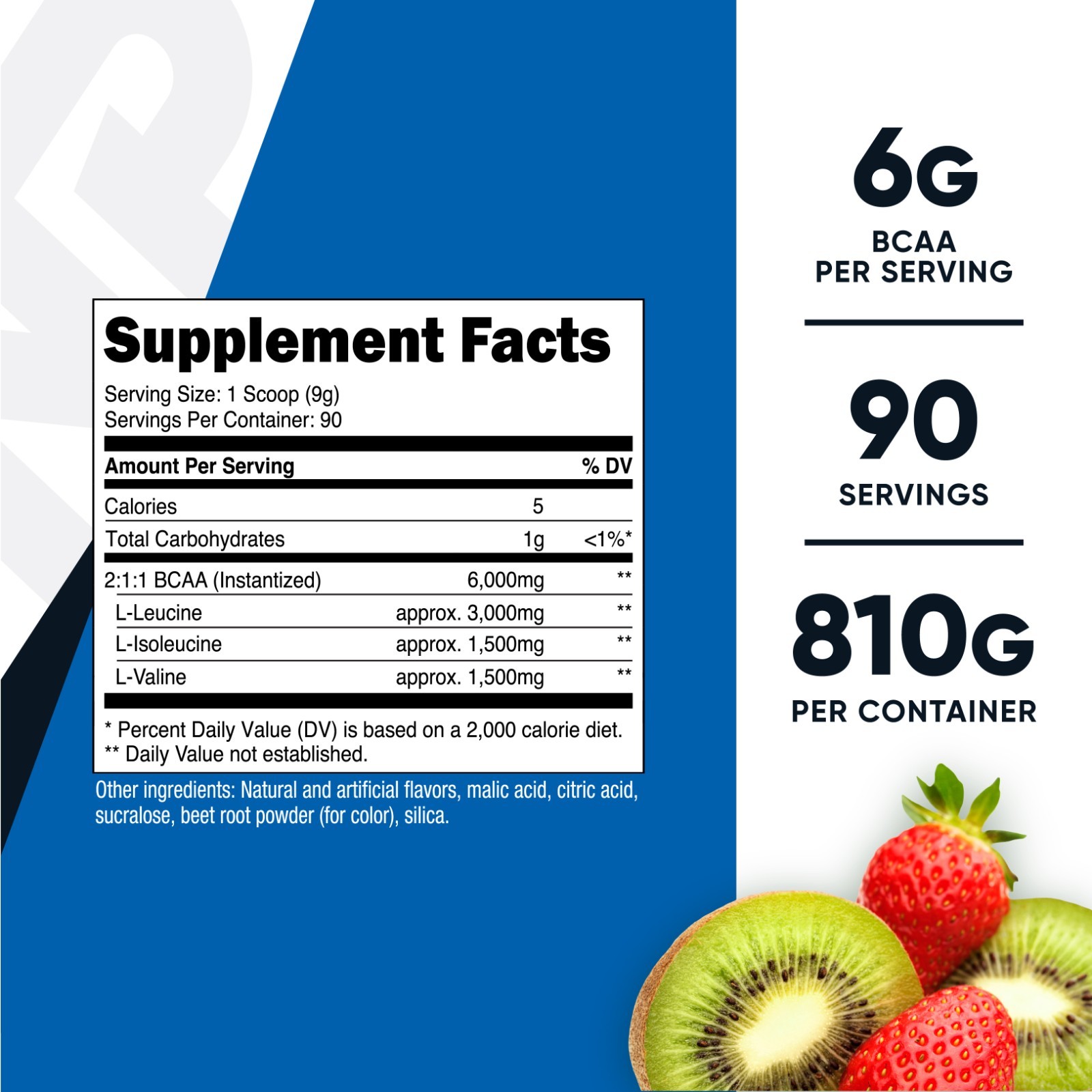 Nutricost BCAA Powder (Strawberry Kiwi) 90 Servings – Gluten Free and Non-GMO