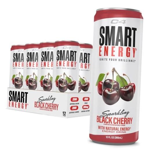 Smart Energy Drink – Boost Focus and Energy 12 Fl Oz (Pack of 12) Black Cherry
