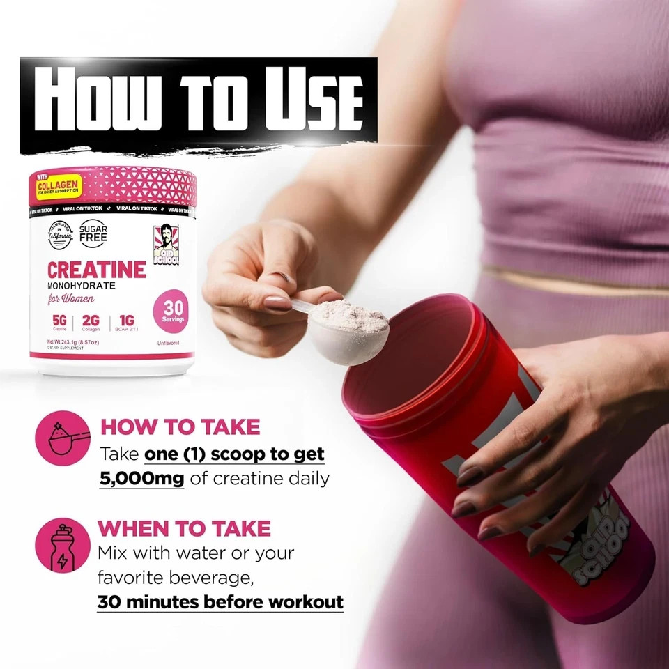 Old School Creatine Monohydrate Powder for Women 30 servings unflavored