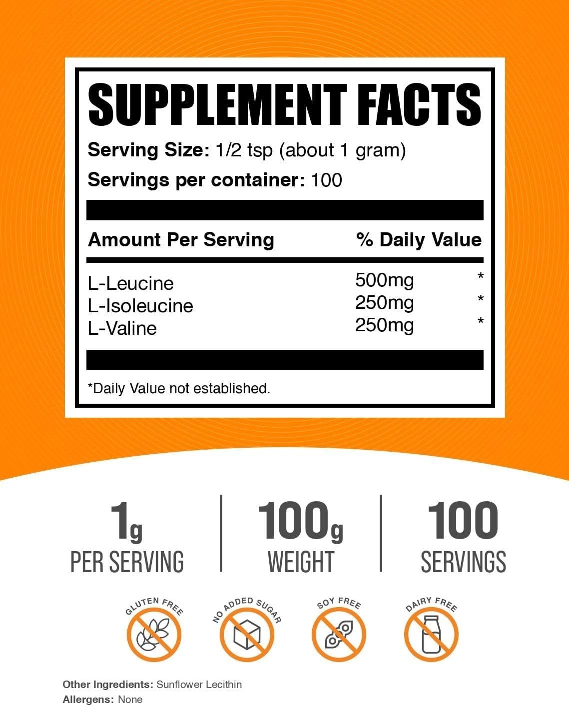 BCAA 2:1:1 Powder – Unflavored & Gluten-Free, 100g for Top Performance