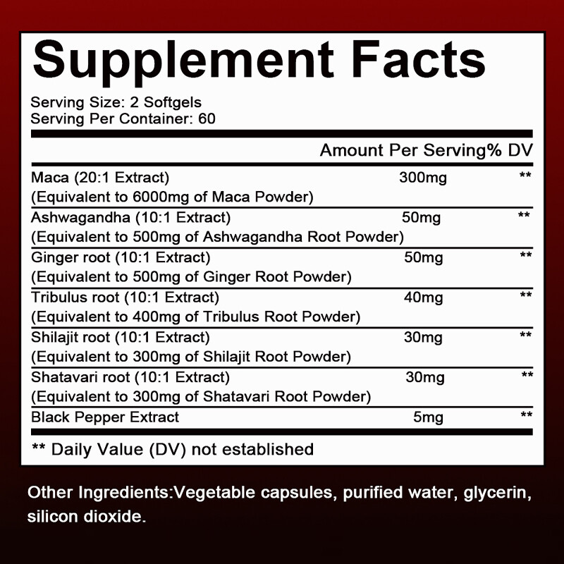 Extra Strength Maca Supplement for Men, With Ashwagandha, Ginseng, Tribulus