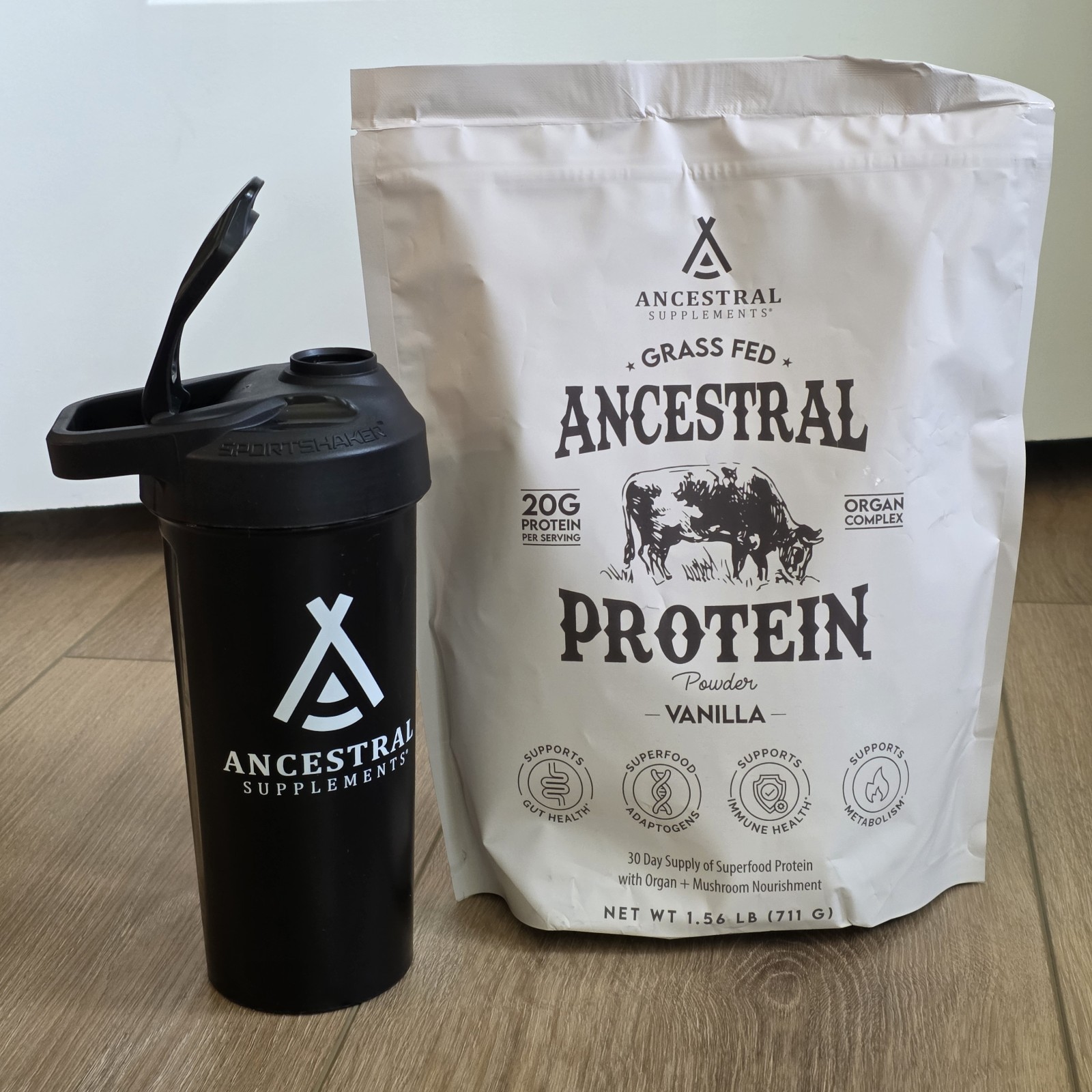 Ancestral Supplements Grass Fed Protein Powder Vanilla w Shaker 9/15/27 1.63 lbs
