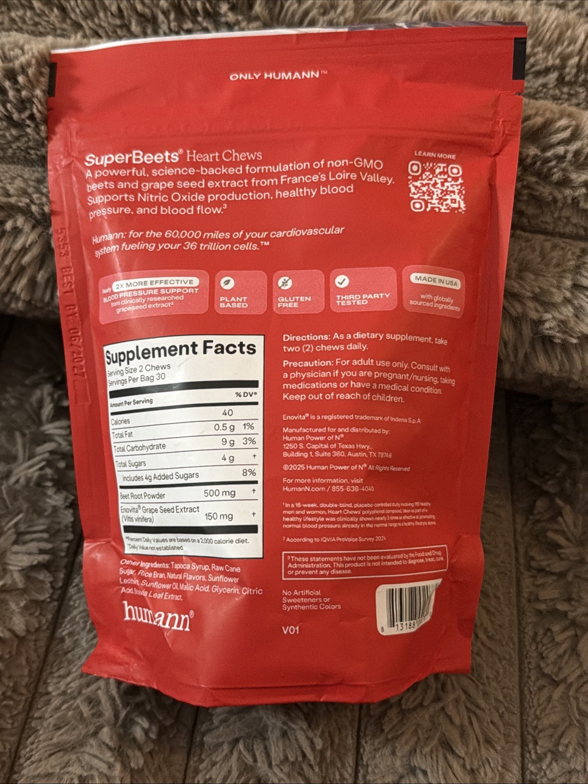 HumanN – SUPER BEETS Heart Chews, Pomegranate, 60 Count, New & Sealed, Exp 06/27