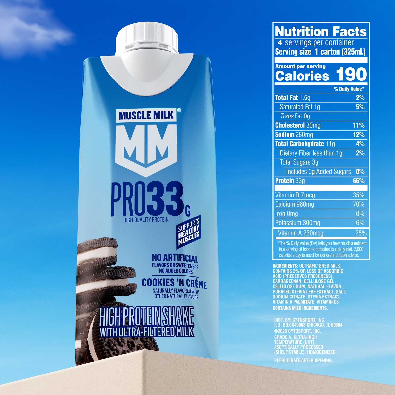 Pro 33G High Protein Shake Ultra Filtered Milk, Cookies ‘N Crème, 11 Fl Oz, 4 Pa