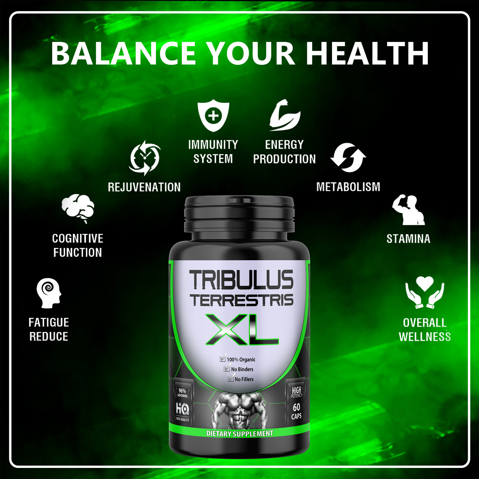 TRIBULUS TERRESTRIS 180 Caps 96% SAPONINS 7500mg Organic Fitness Supplement