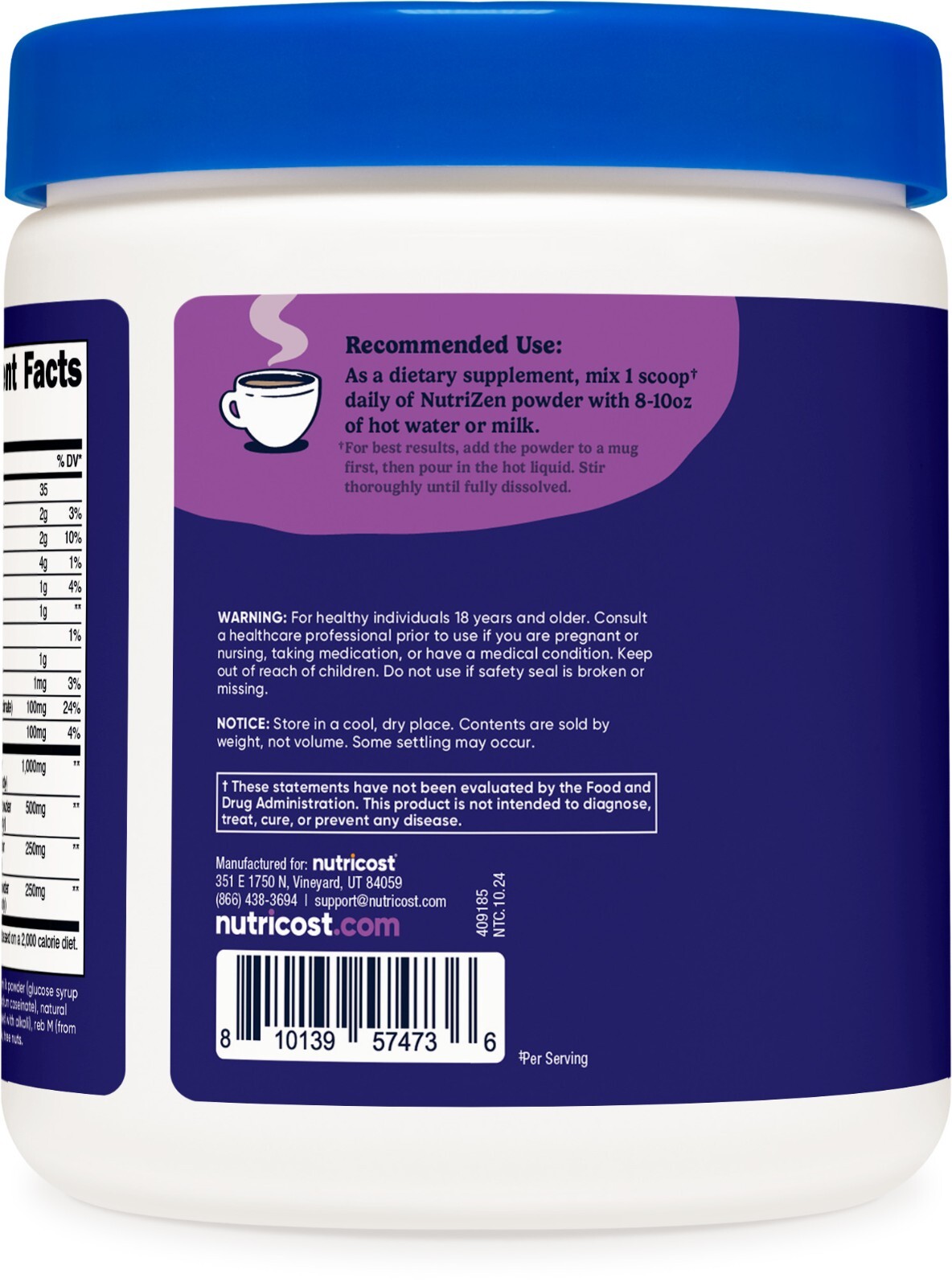 Nutricost Nutrizen PM Unwind Adaptogenic Mushroom Drink Mocha Flavored 30 Serv.