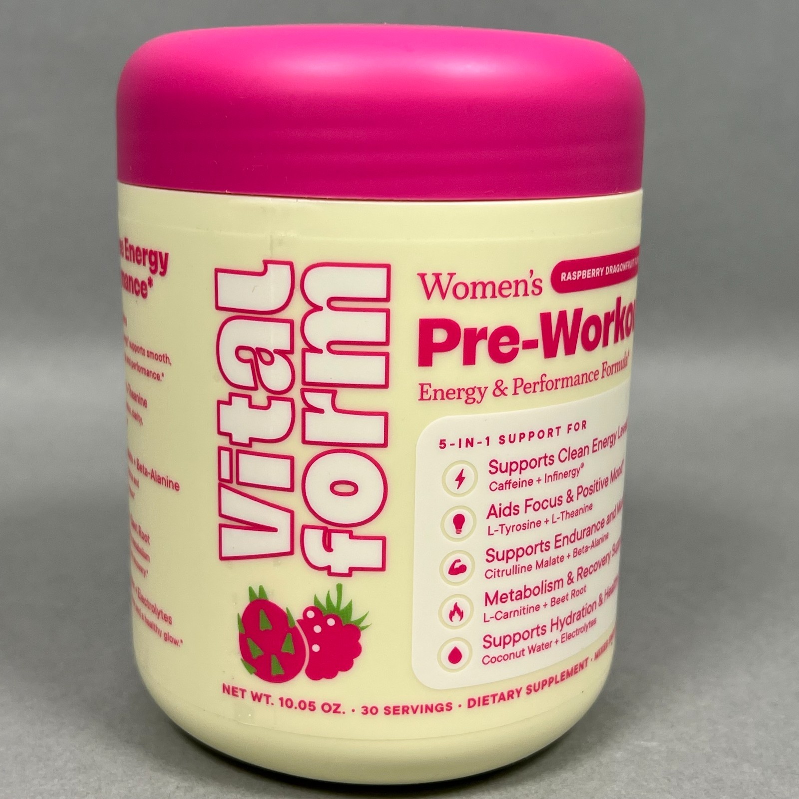 VitalForm Women’s Pre Workout Powder Raspberry Dragonfruit Sugar-Free Vegan 2028