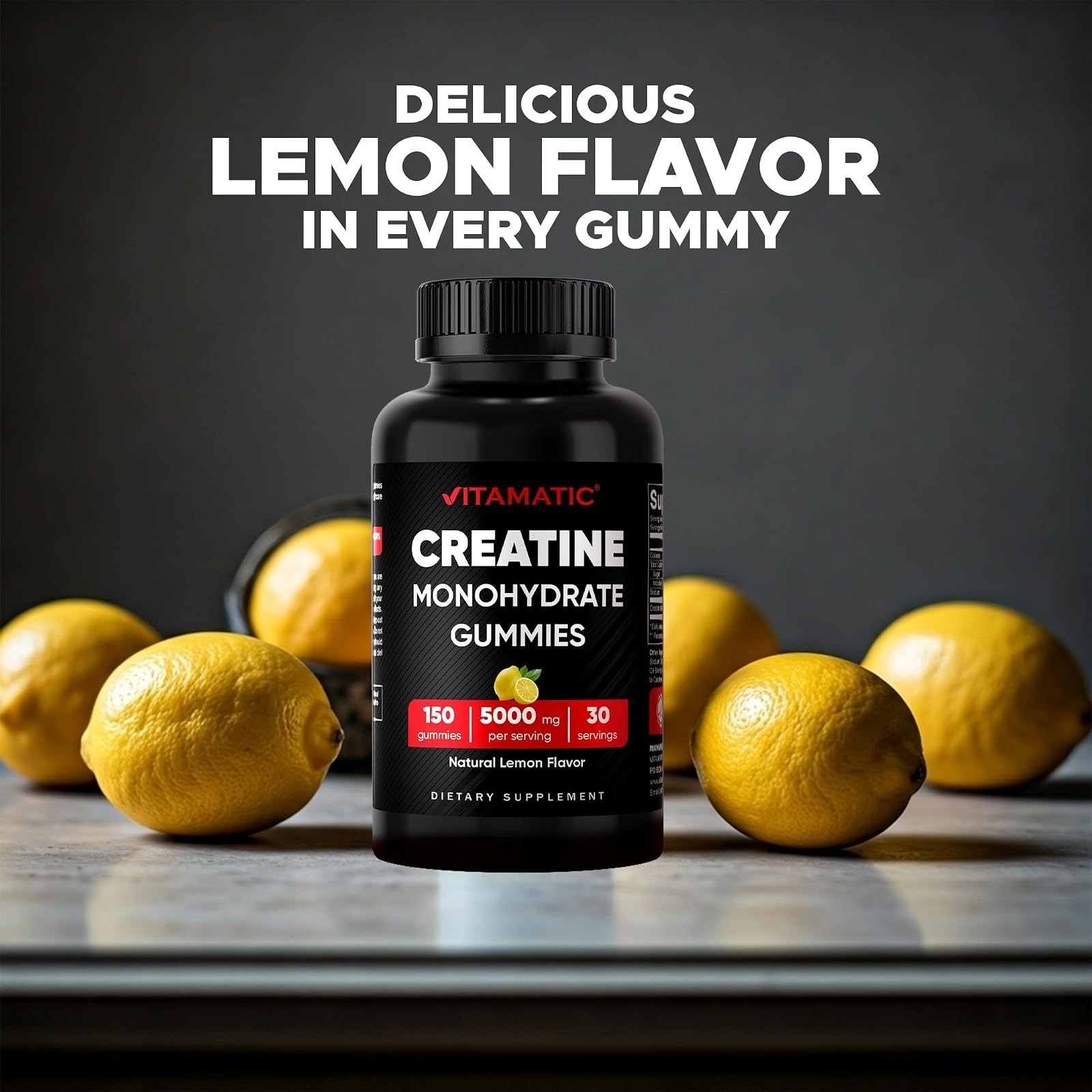 Vitamatic Creatine Gummies 5000mg – Lemon Flavor – 150 Count