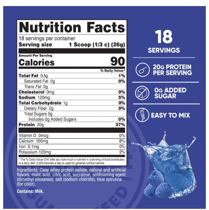 Nutricost Clear Whey Isolate Berry Blast 20g Protein 1LB
