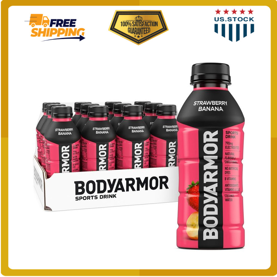 BODYARMOR 12 Pack Strawberry Banana Sports Drink 16oz Electrolyte Hydration