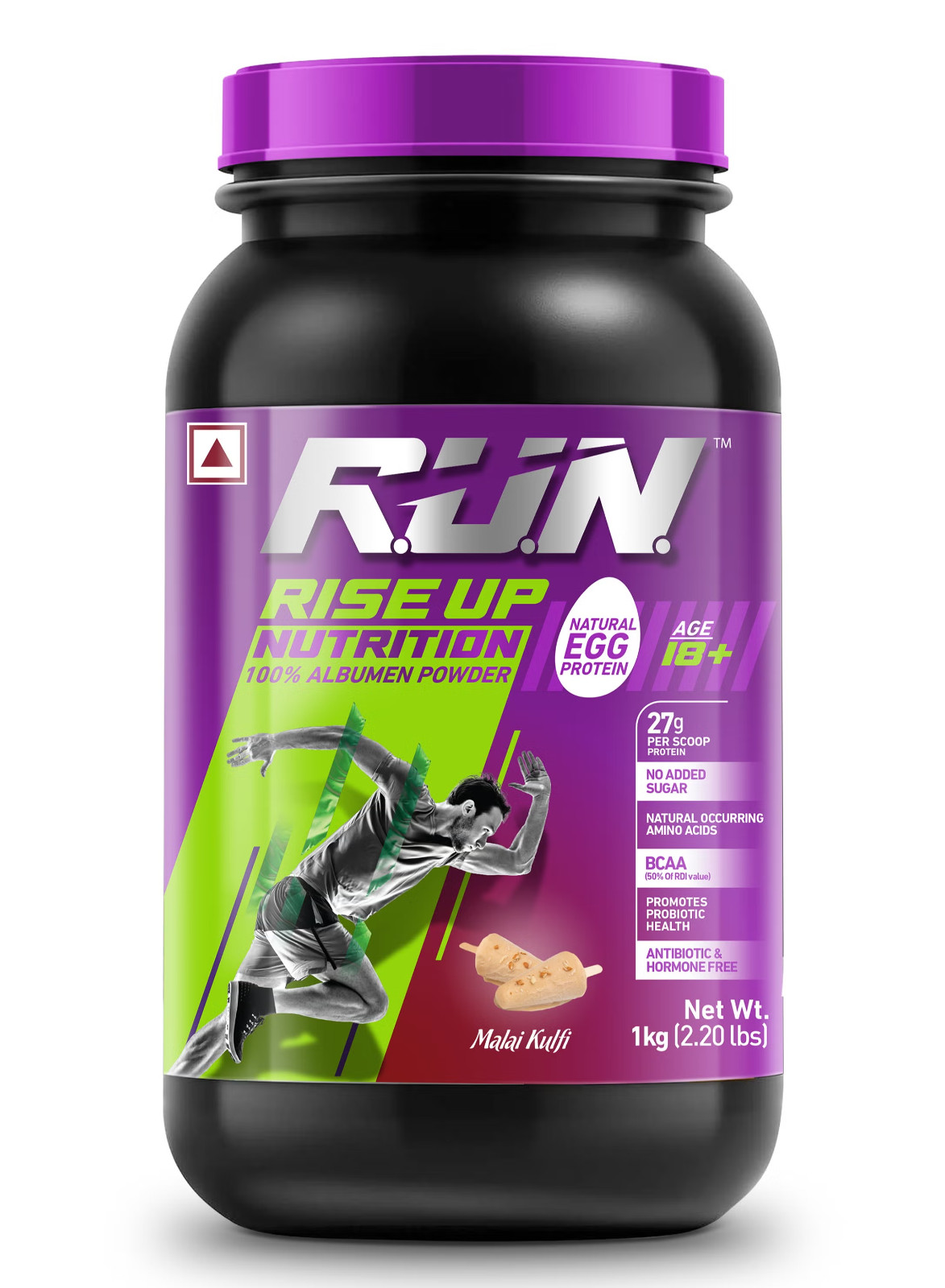 RUN Natural Egg White Protein Powder, 27g Protein, Lactose Free, 2.20 lbs/1 kg