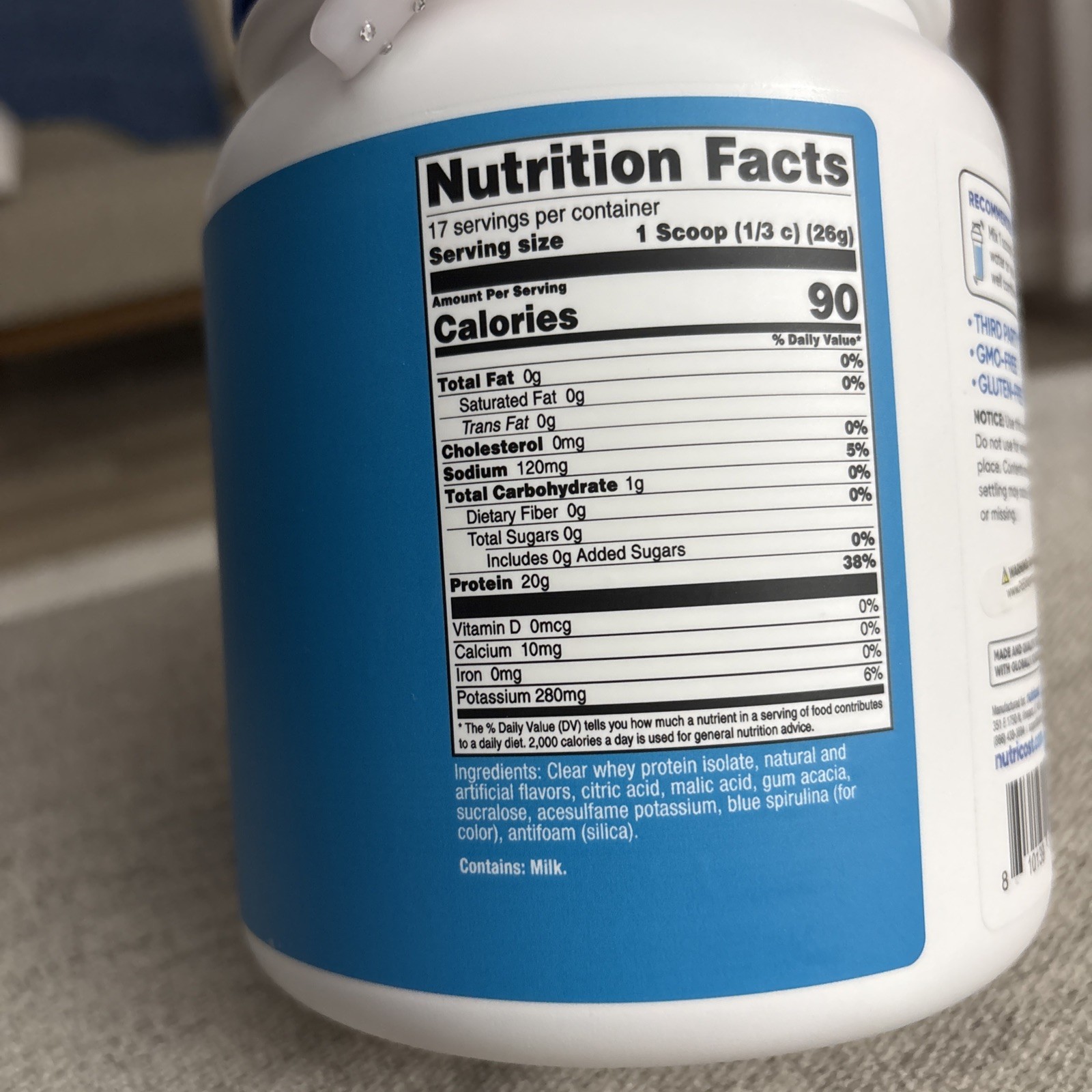 Nutricost Clear Whey Protein Isolate Powder (Blue Razz Pop) 1 LB – 20g Protein