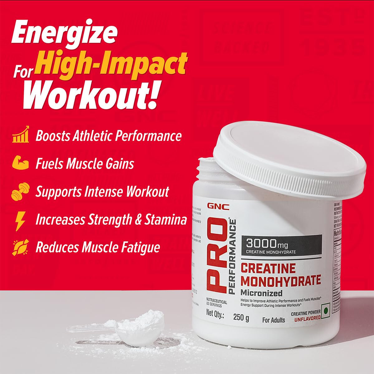 GNC Pro Performance Creatine Monohydrate Unflavoured 250gm Micronized