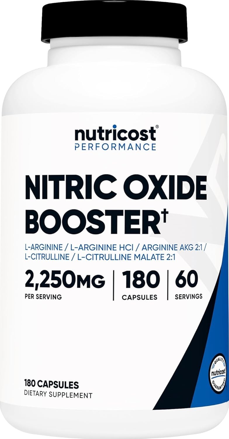 Nitric Oxide Booster Capsules 2250mg 180 Count Vascular Health Support
