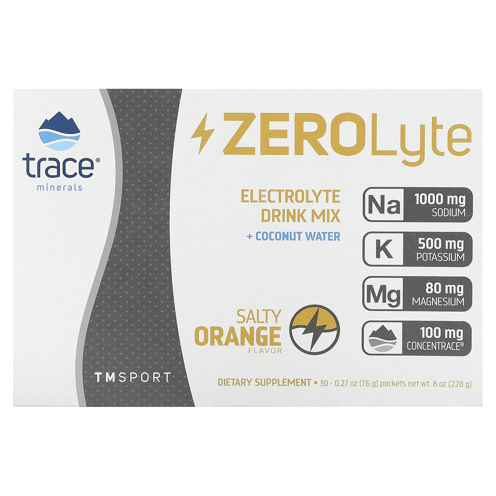 TM Sport, ZeroLyte, Electrolyte Drink Mix, Salty Orange, 30 Packets, 0.27 oz
