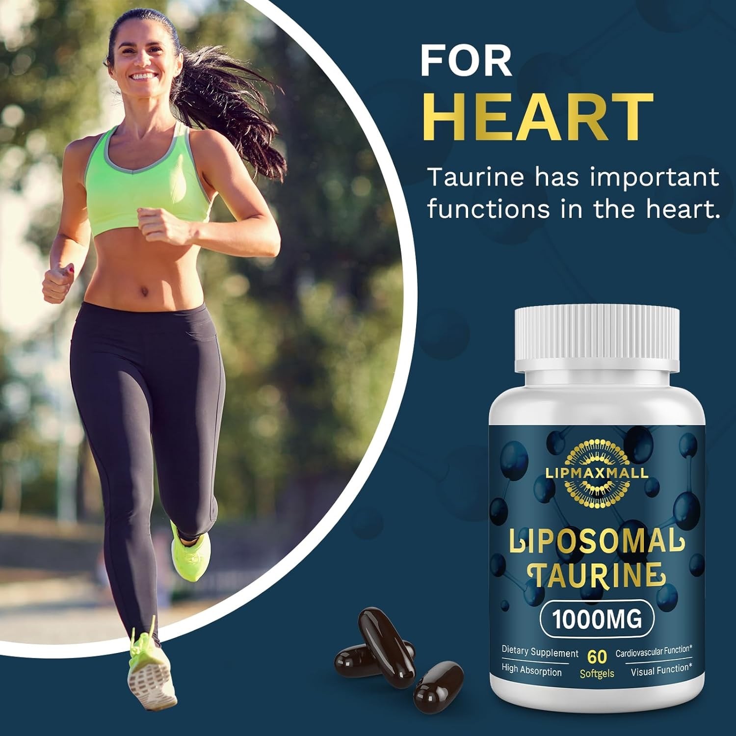2 Liposomal Taurine Supplement 1000mg, High Absorption Amino Acid 60 Softgels