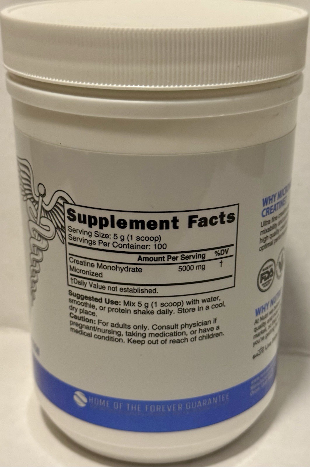 Pure Micronized Creatine Monohydrate – Unflavored 100 Servings BB 4/2028