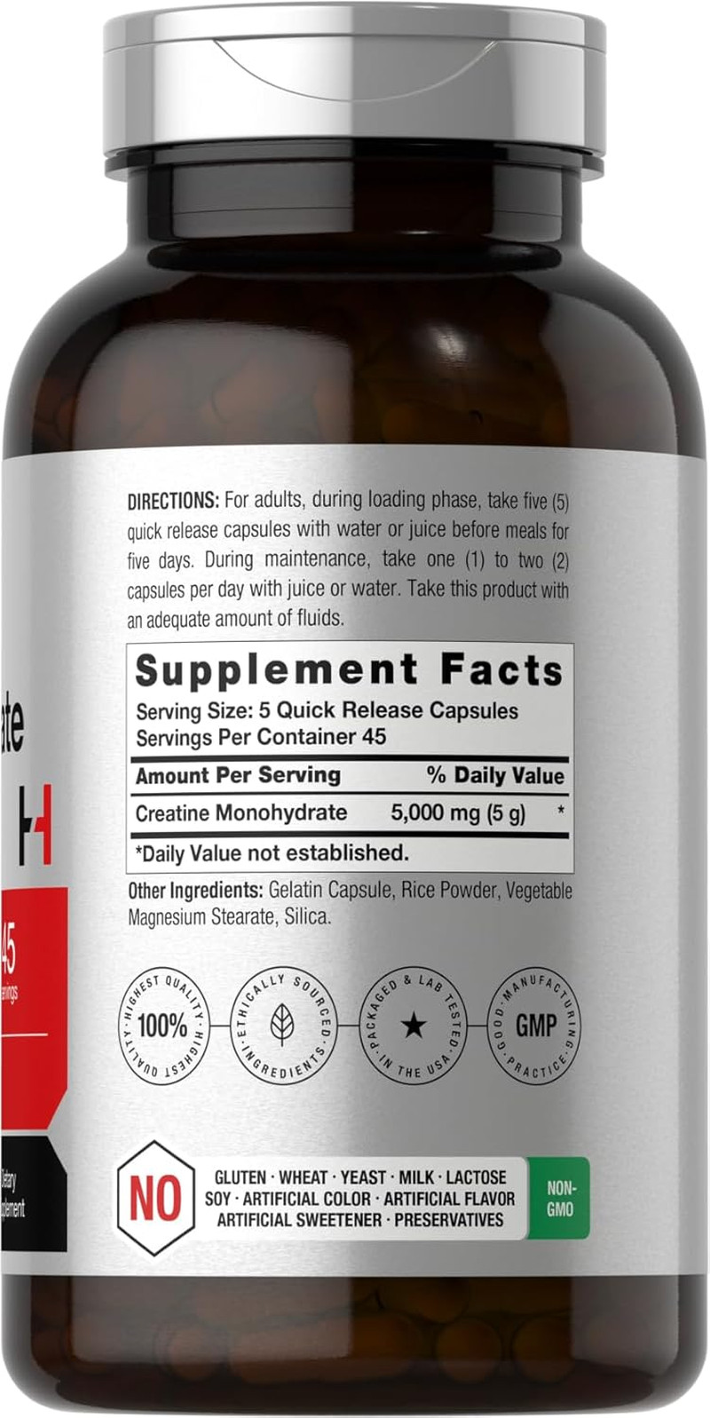 Creatine Monohydrate | 5G | 225 Capsules | Non-Gmo, Gluten Free Supplement