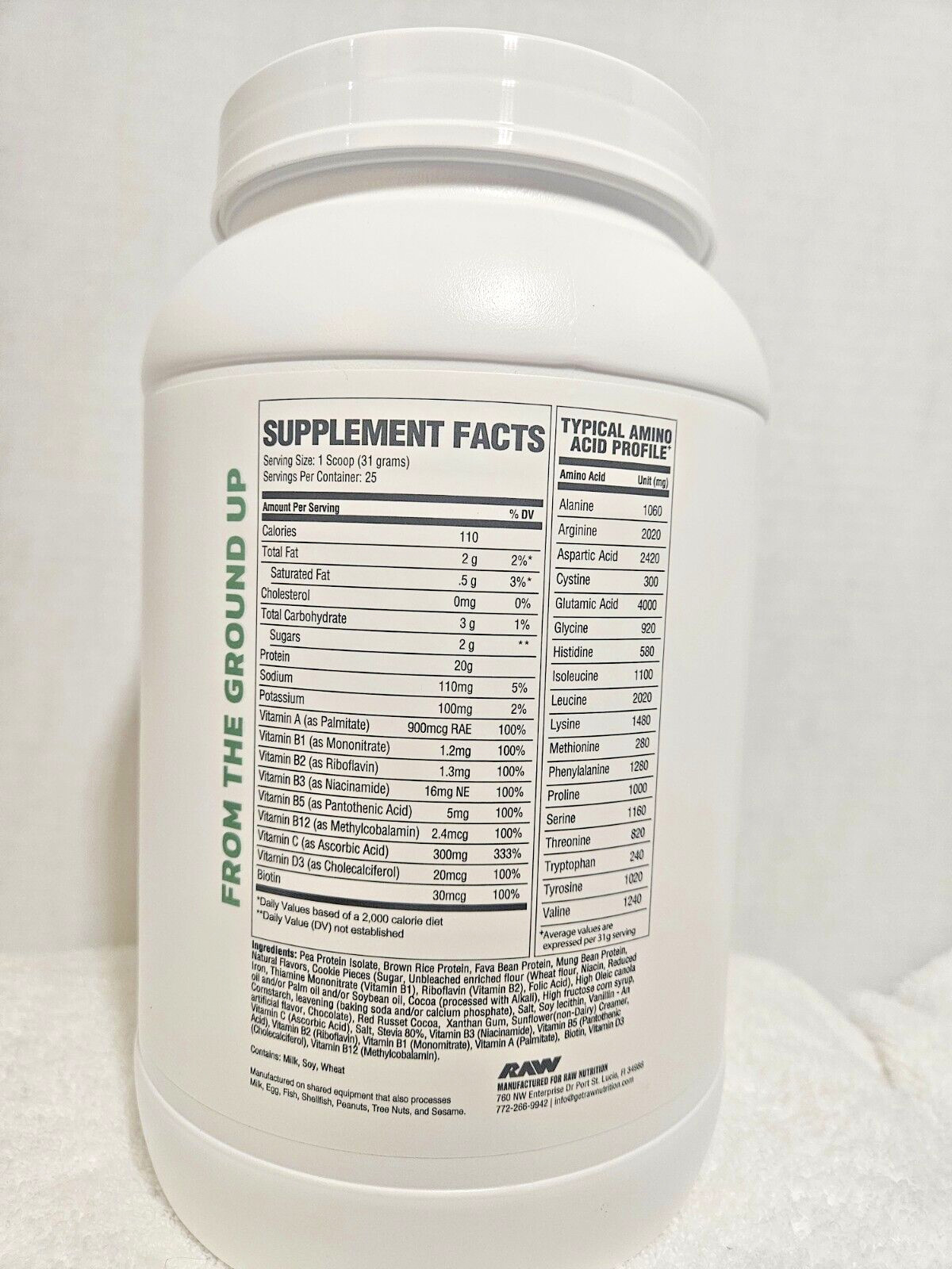 RAW Vegan Protein, Cookies & Cream, 1.7 lbs (775 g) 25 servings