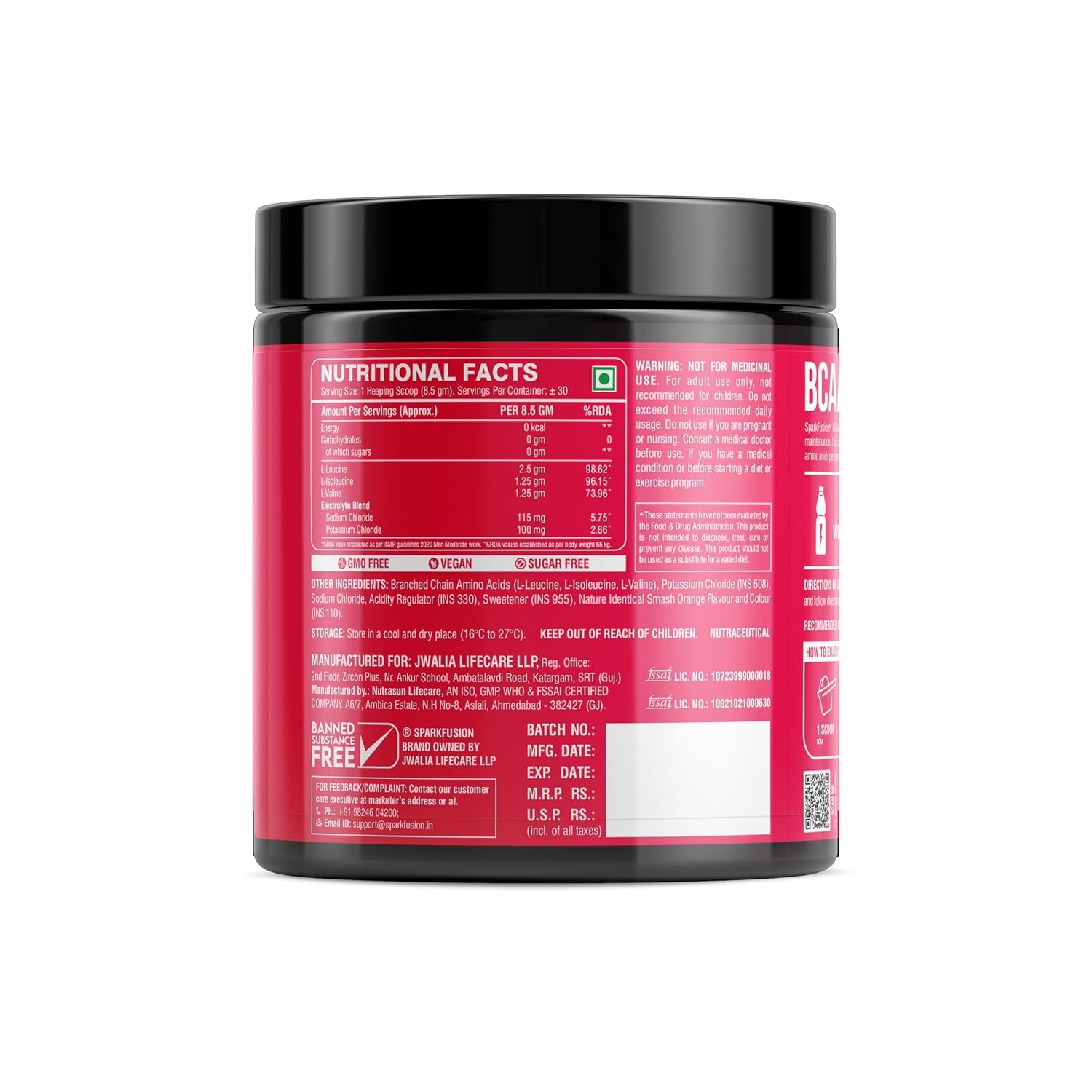 Sparkfusion BCAA Powder Smash Orange Flavour 250gm