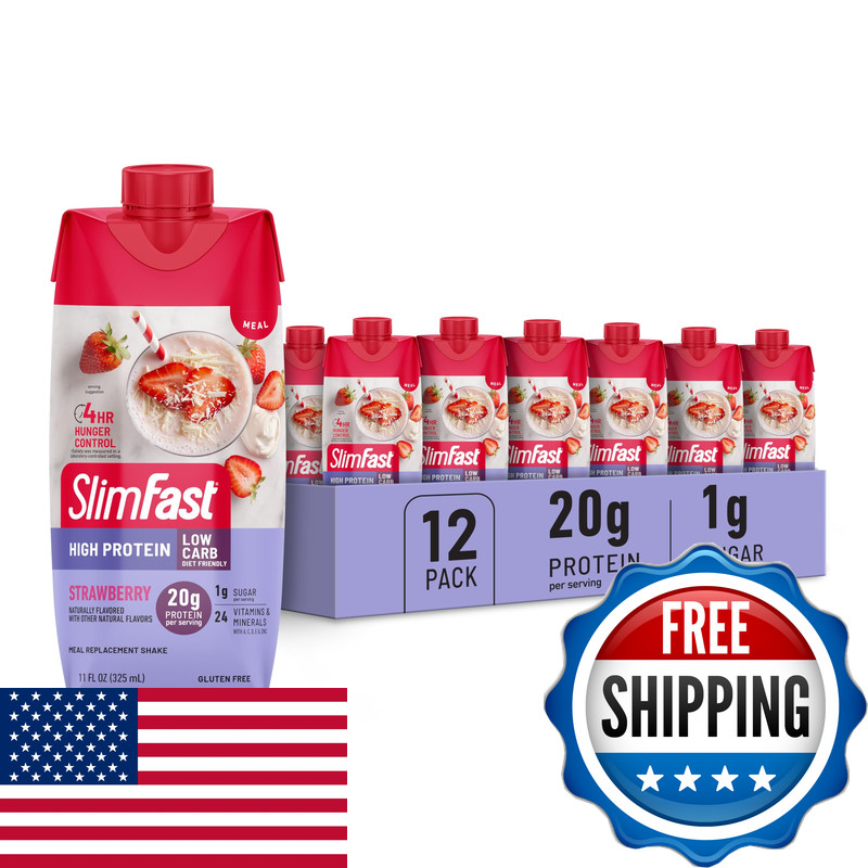 Slimfast Protein Shake Strawberry- 20G Protein Meal Replacement Shake Ready To