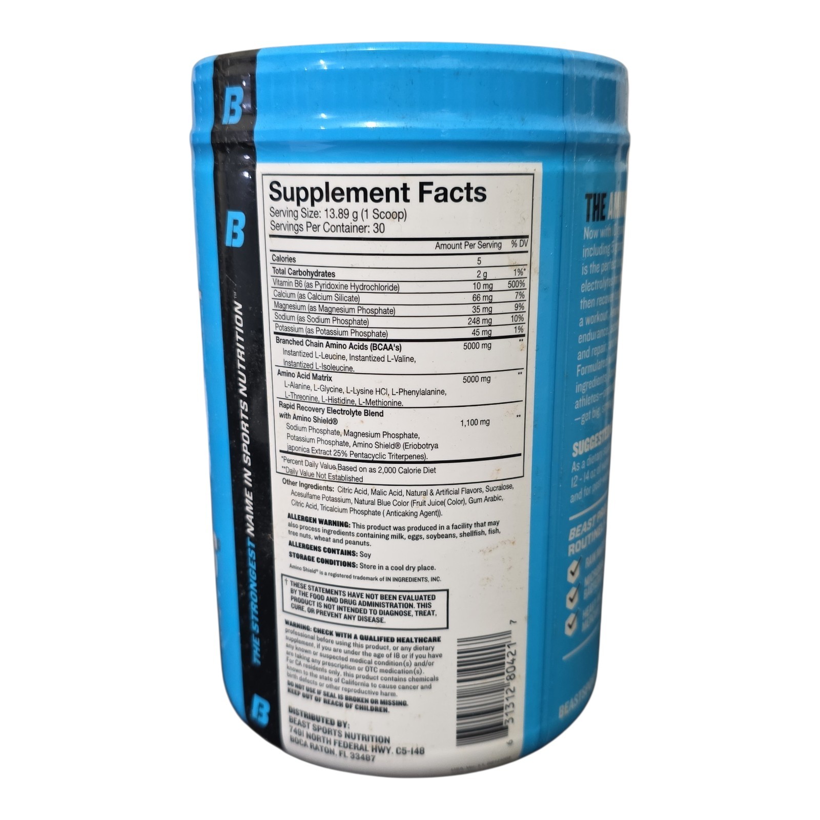 Beast Sports Nutrition Aminolytes Blue Raspberry 30 Servings