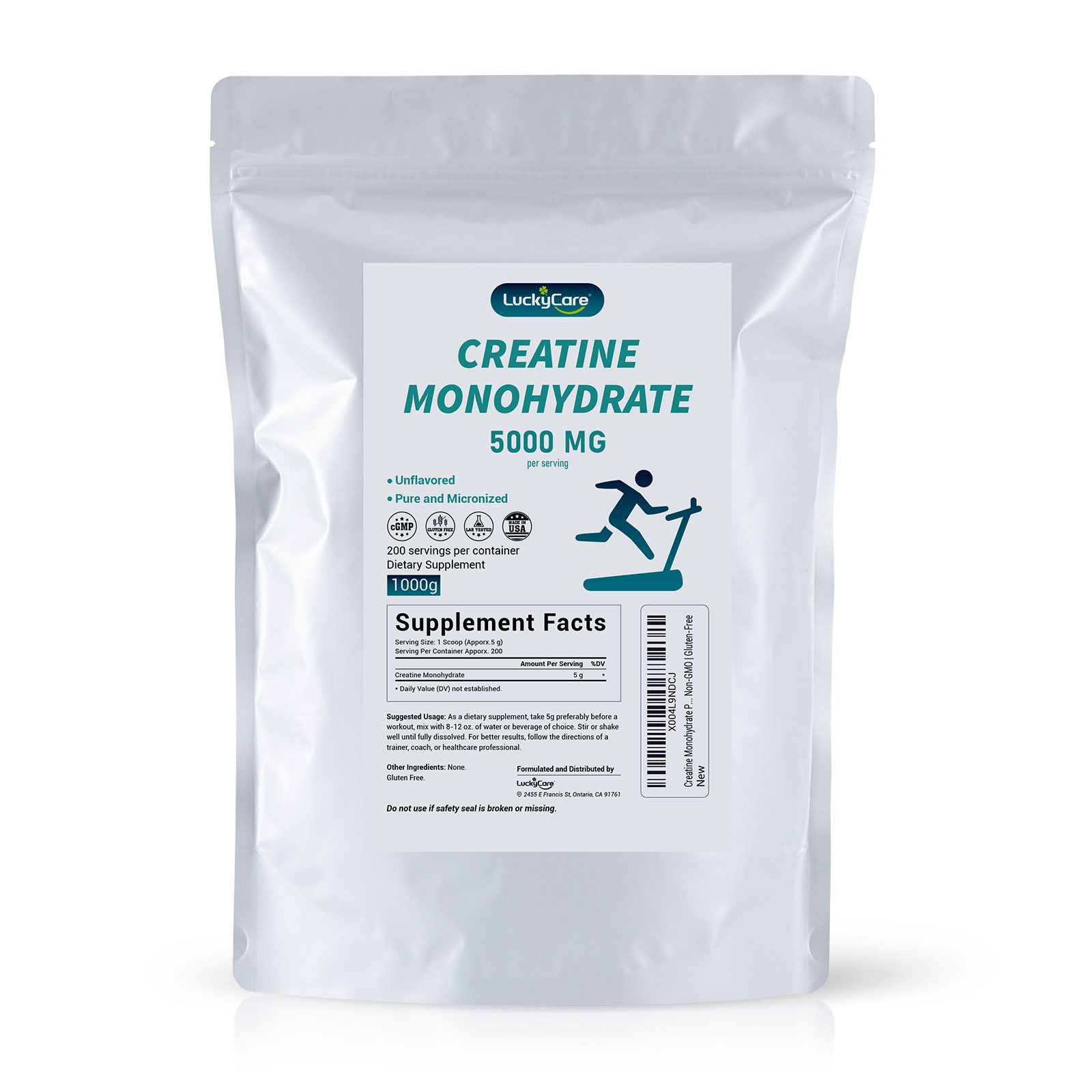2X Pure Creatine Monohydrate – 2.2 lbs 200 Servings 5g Each Micronized Powder