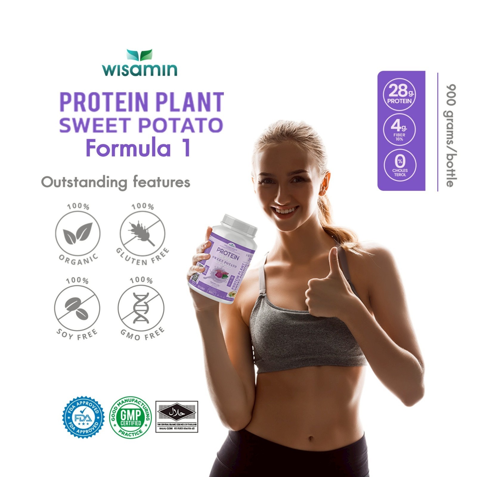 WISAMIN Plant Protein Sweet Potato Flavor 900g | 28g Protein, Organic, Non GMO