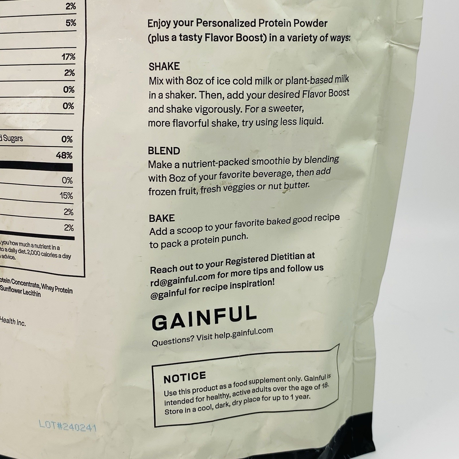 Gainful Whey Protein Powder Shake Mix 14.8Oz / 420g Post Workout Unflavored NEW!