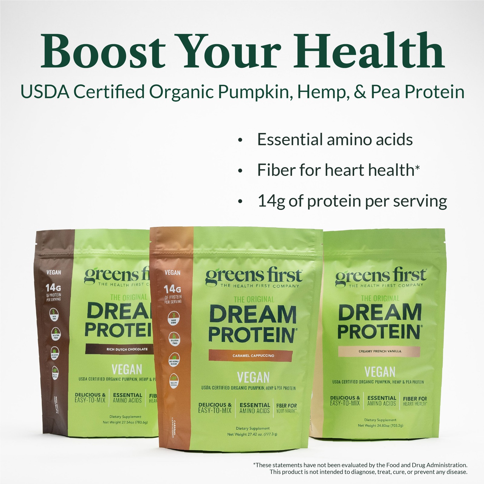 Greens First Dream Protein Plant-Based Vegan Powder – USDA Organic Pumpkin, Hemp