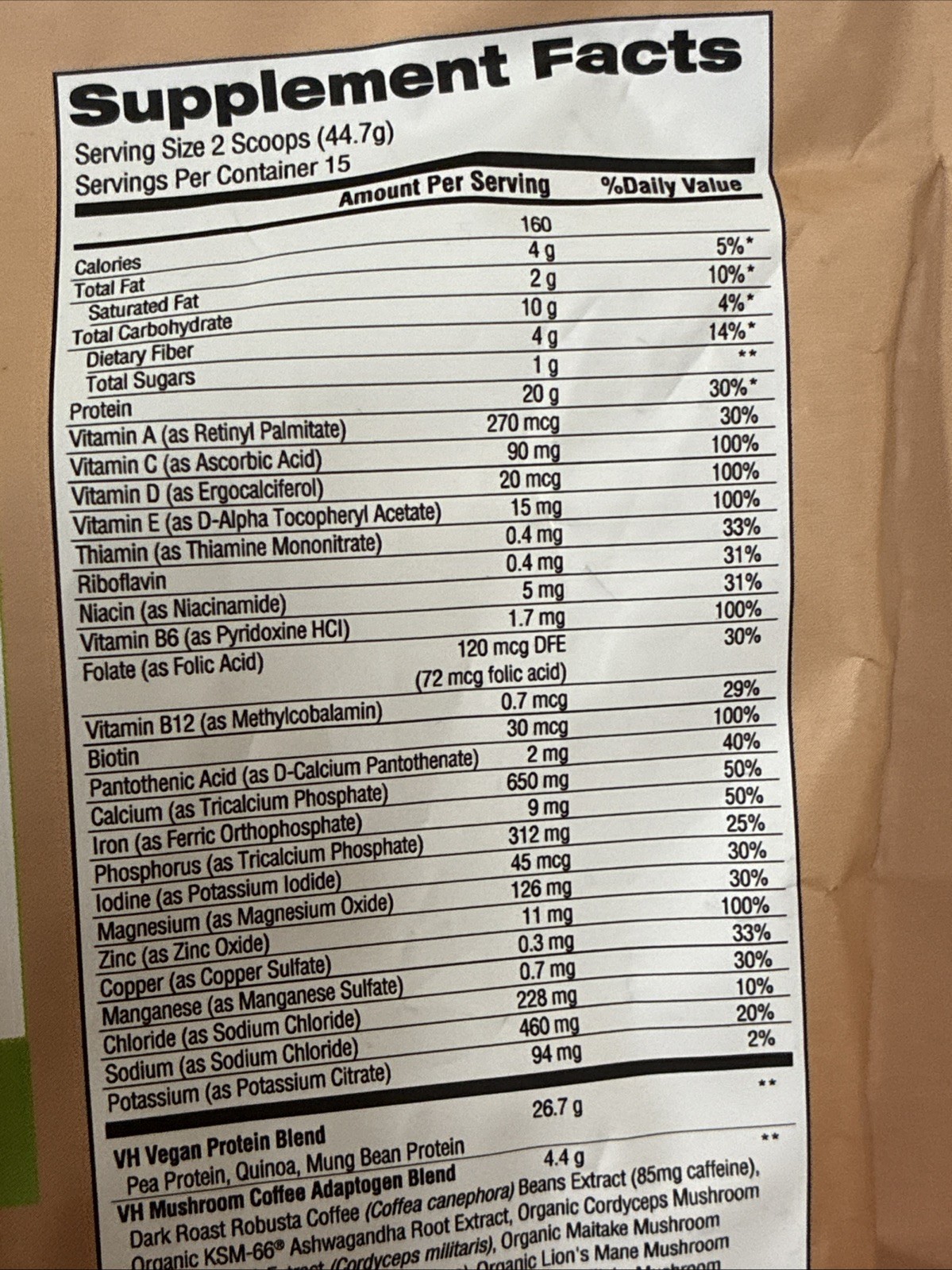 Vita Hustle ONE Superfood Protein Cafe Latte Caffeine Mix Powder Vegan 1.47 Lbs