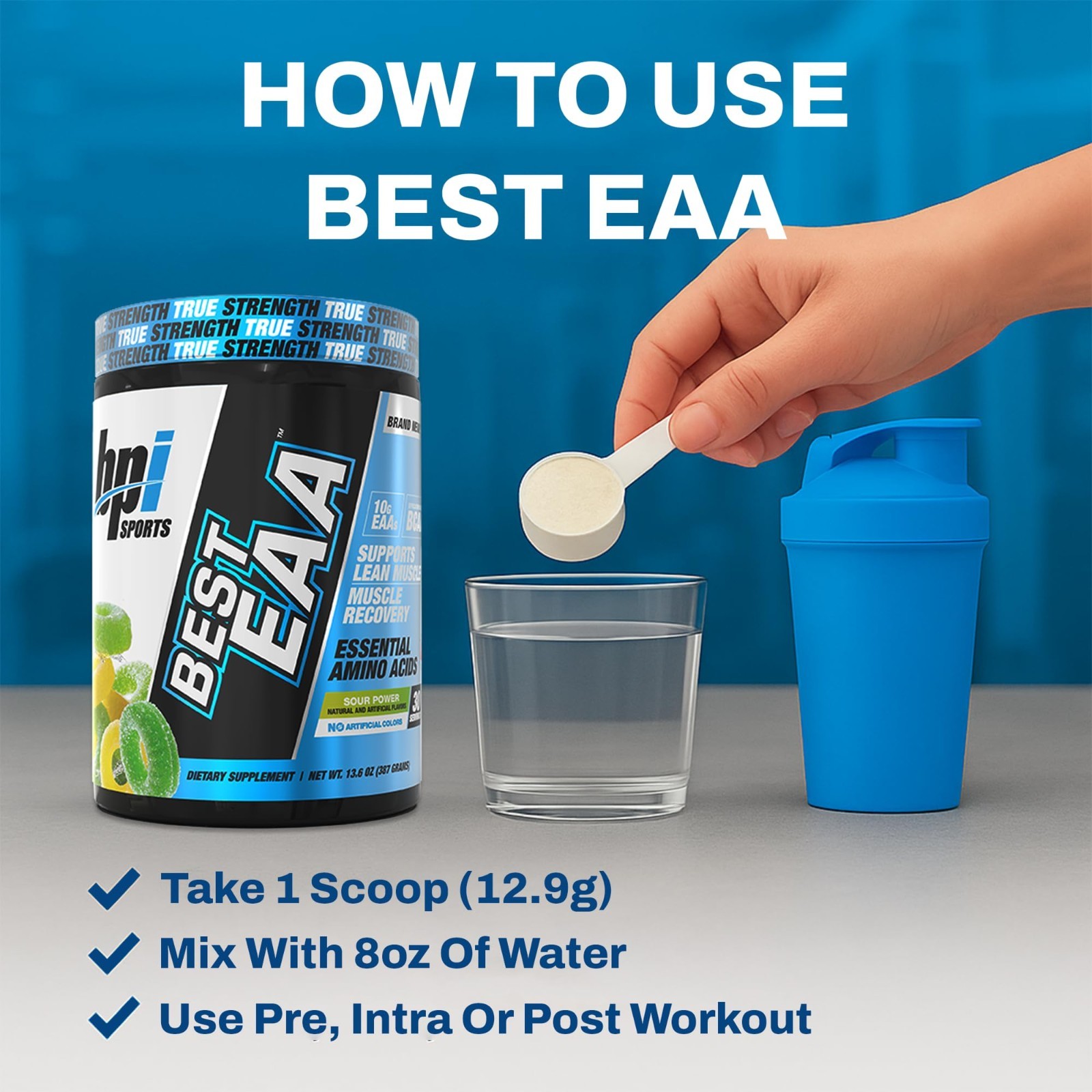 Essential Amino Acids EAA Powder – Pre & Post Workout Drink, 10g EAA + BCAA, Hyd
