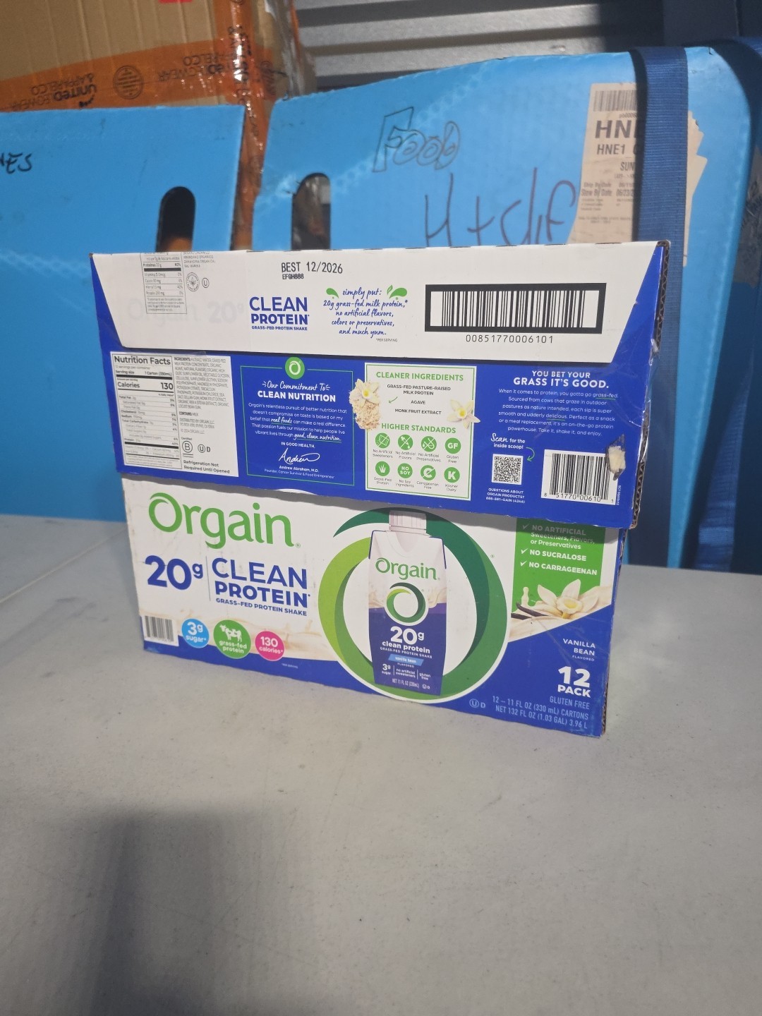 Orgain 20g Clean Protein Grass-Fed Protein Shake, Vanilla Bean 2 Pack Of 12