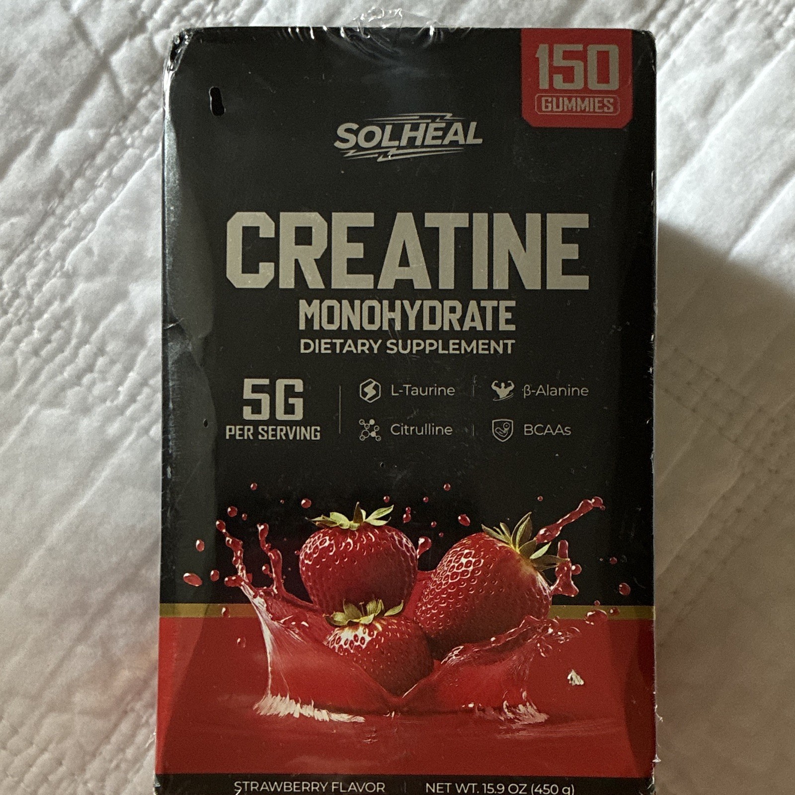 Solheal Creatine Monohydrate Gummies Strawberry 150 Ct +BCAA Citrulline GF