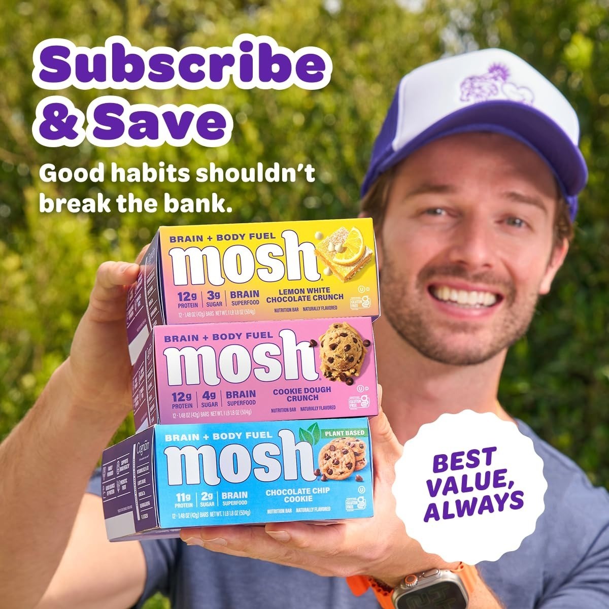 MOSH Keto Protein Bars Variety Pack – High Fiber, Low Carb, Gluten Free