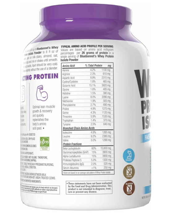 BlueBonnet Grass-Fed Whey Protein Isolate, French Vanilla, 2 lb, 28 Servings