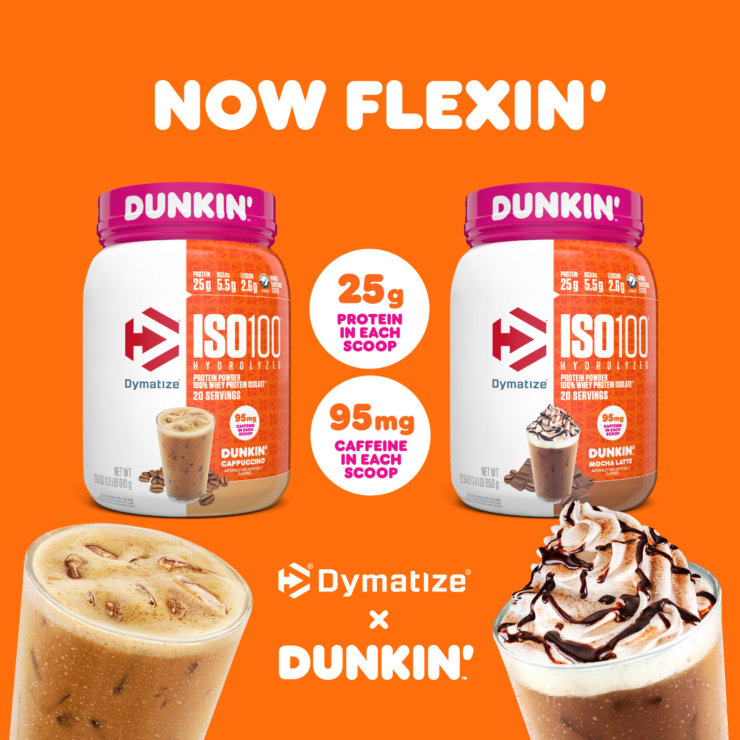 Dymatize ISO100 Hydrolyzed Whey Isolate Protein Powder, Dunkin’ Mocha, 25g Prote
