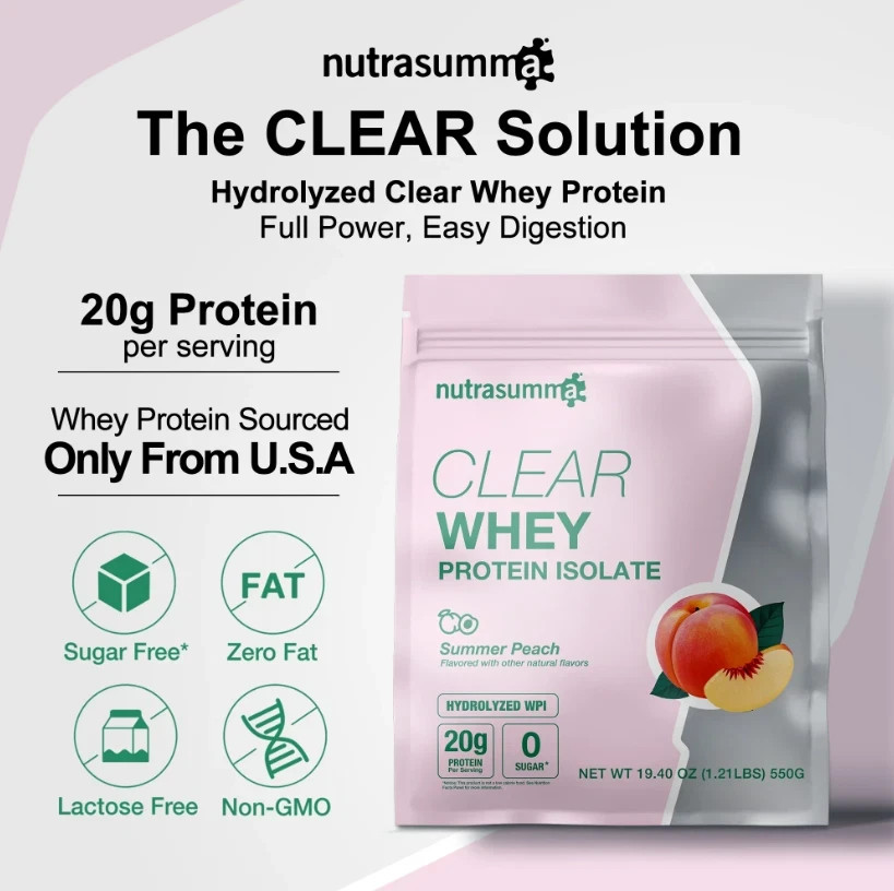 nutrasumma Clear Whey Protein Isolate 1.2 lbs – Summer Peach Flavor