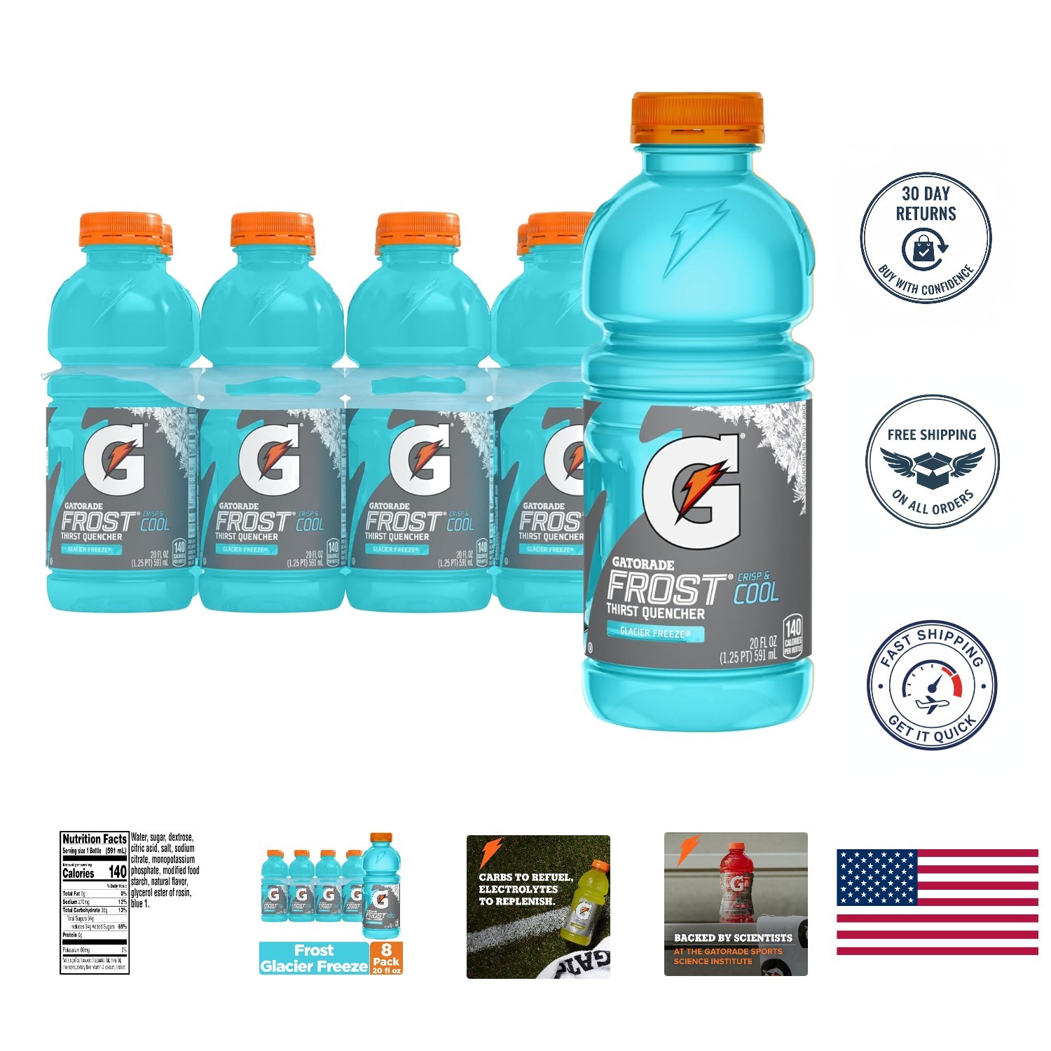 20 Fl Oz Bottles of Gatorade Glacier Freeze, 8 Pack – Ultimate Sports Hydration
