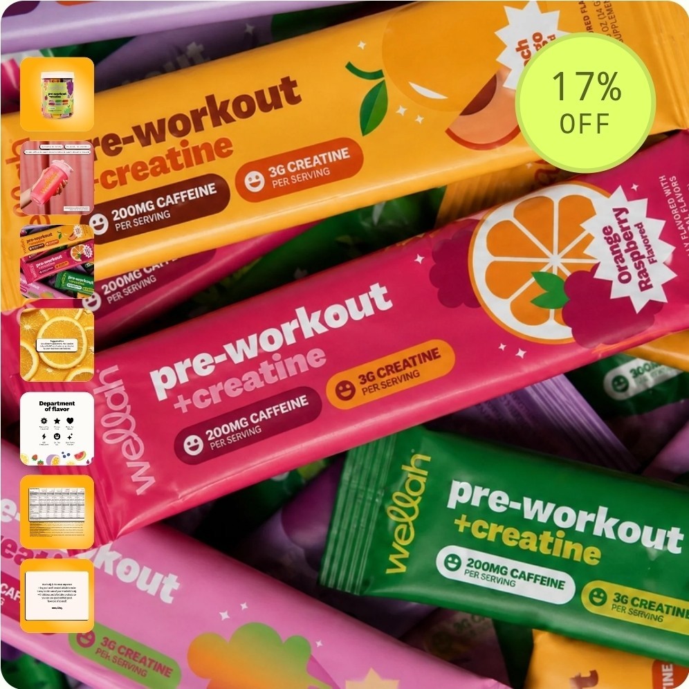 Wellah Pre-Workout + Creatine Powder Stick Packs Variety Pack 20ct 3g 200mg