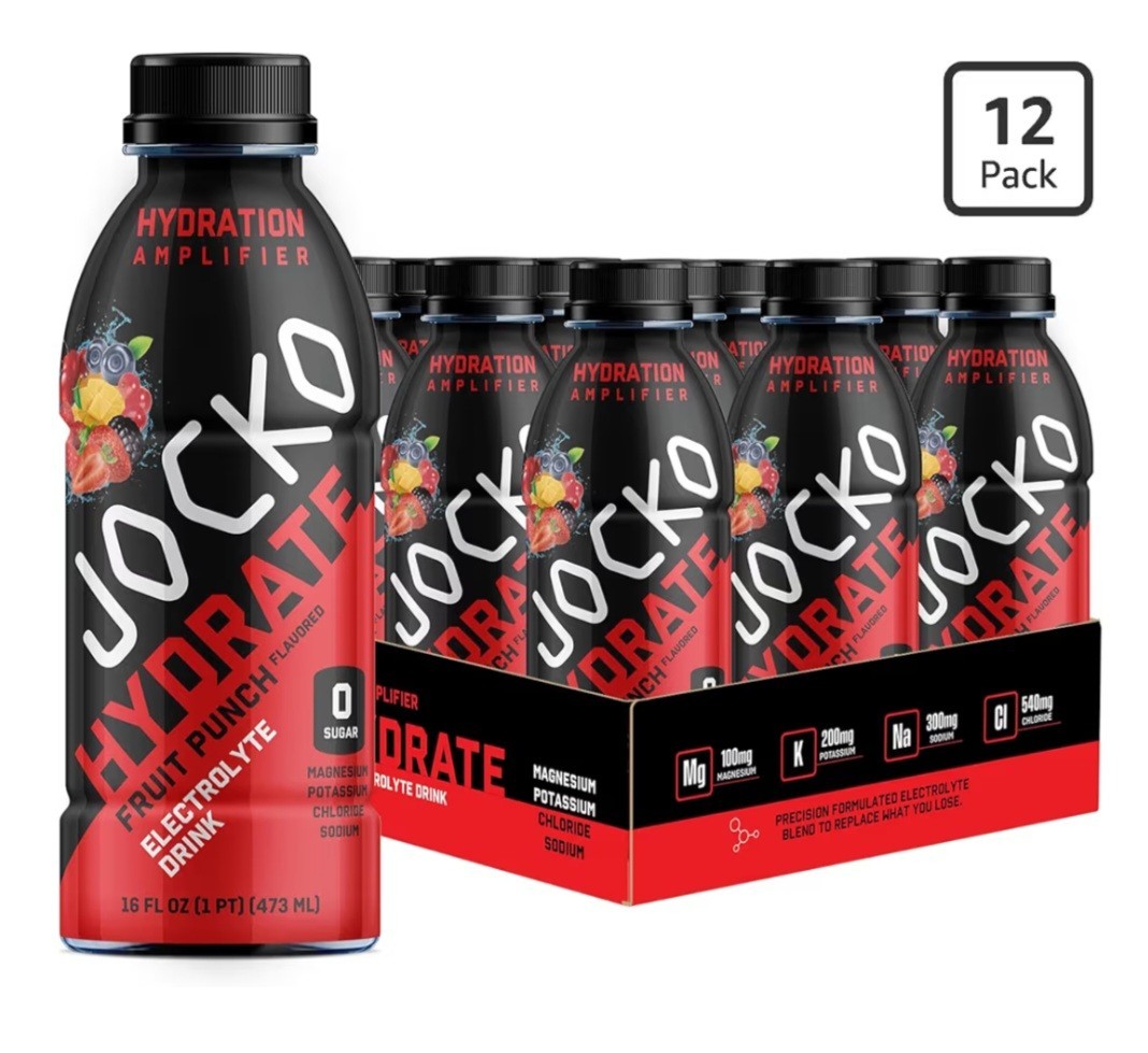 Jocko Fruit Punch Electrolyte Drink 16 fl oz Bottles 12 Pack Zero Sugar