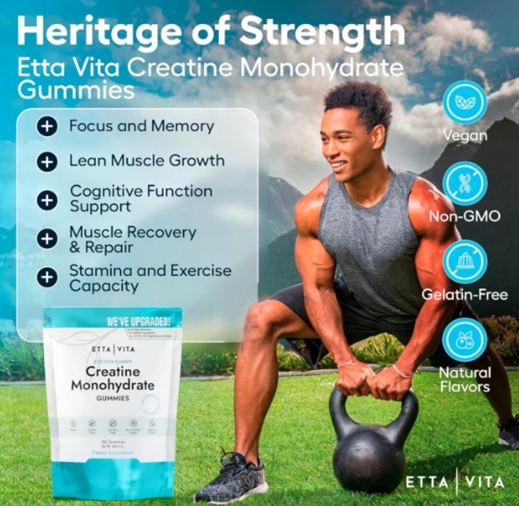 EttaVita Creatine Monohydrate Gummies – Cotton Candy Flavor – 150 ct – 02/2027