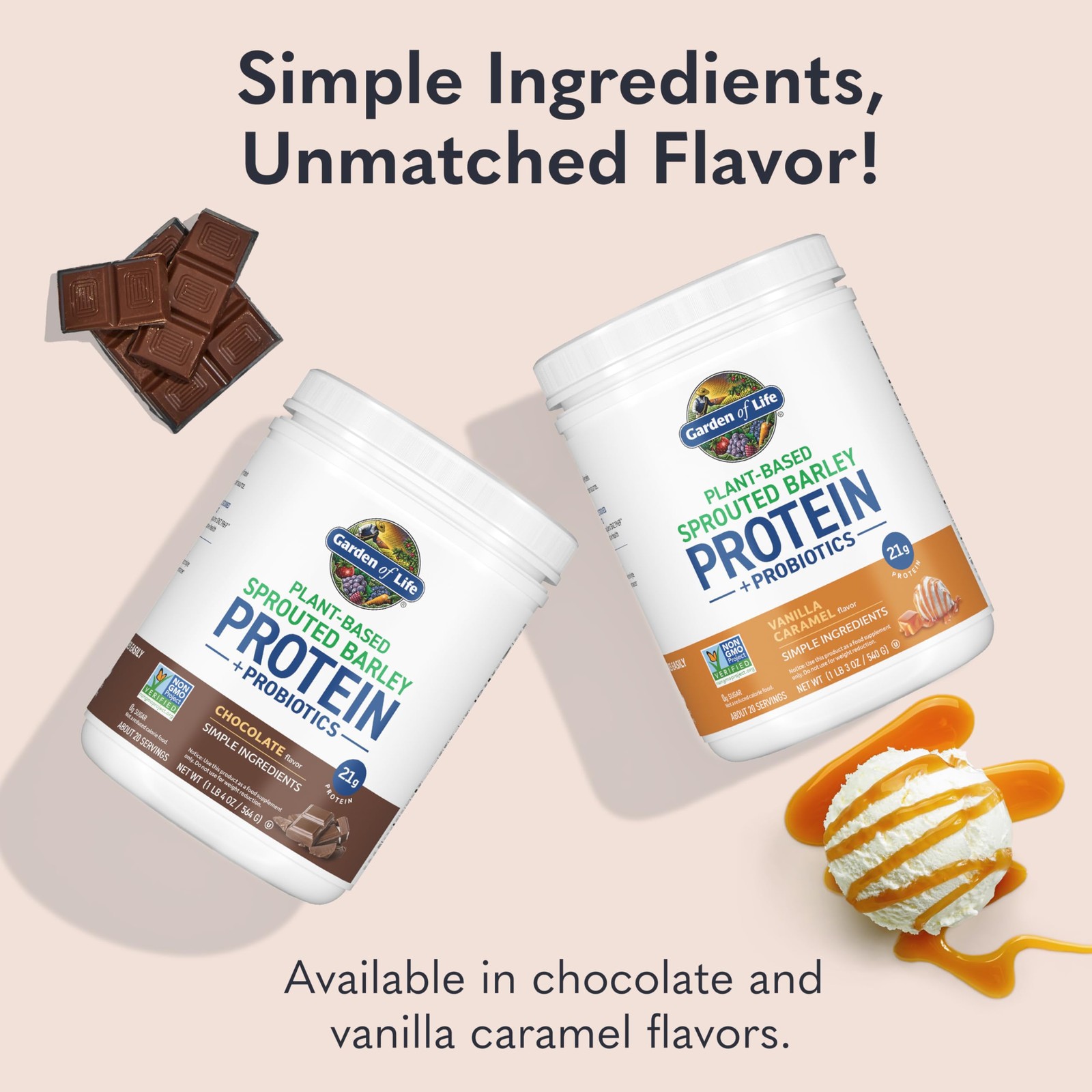 Garden Of Life Plant-Based Sprouted Barley Protein Vanilla Caramel 21G Protein