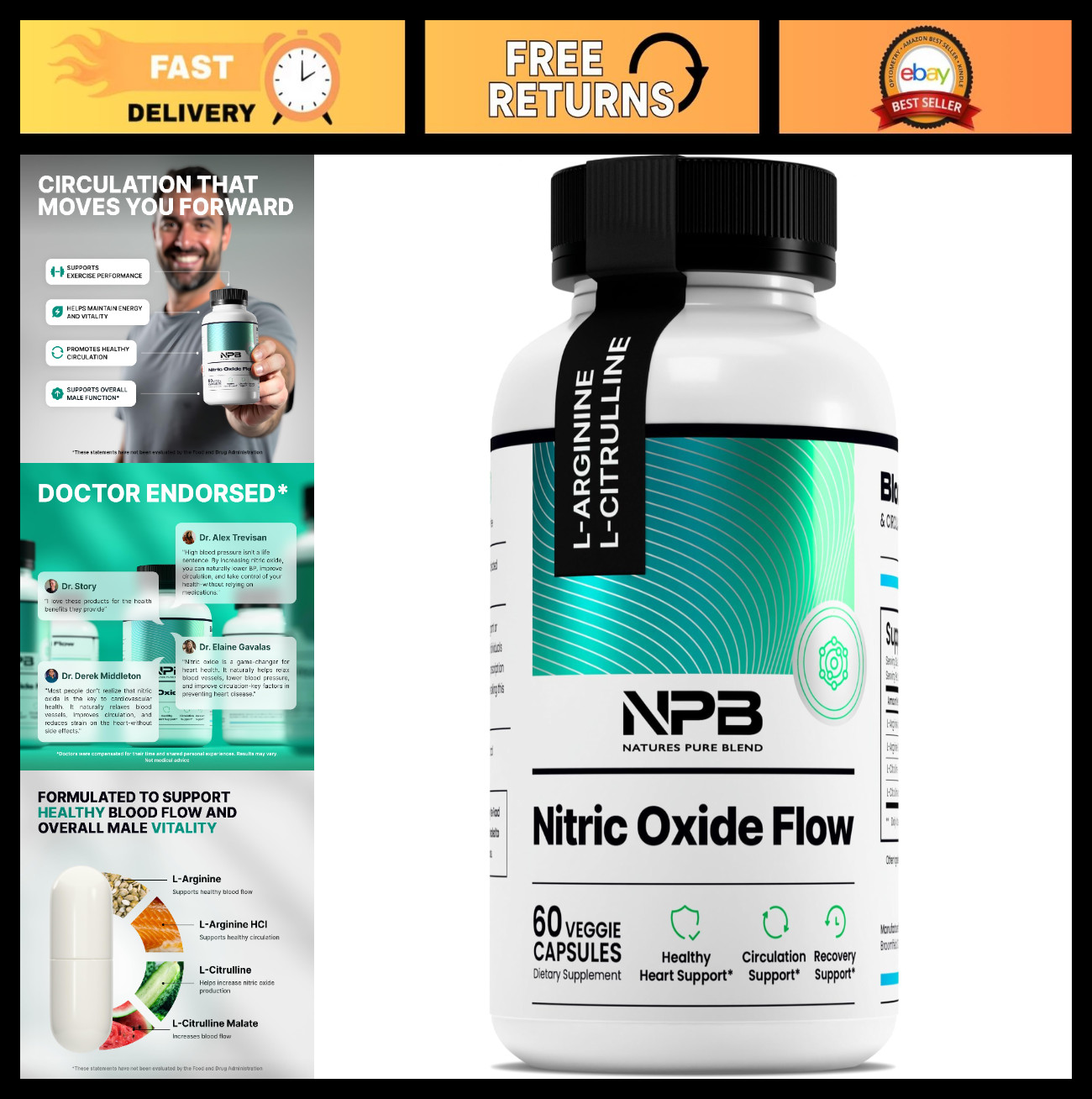 Nitric Oxide Supplements for Men – L-Arginine & L-Citrulline, Heart Support, 150