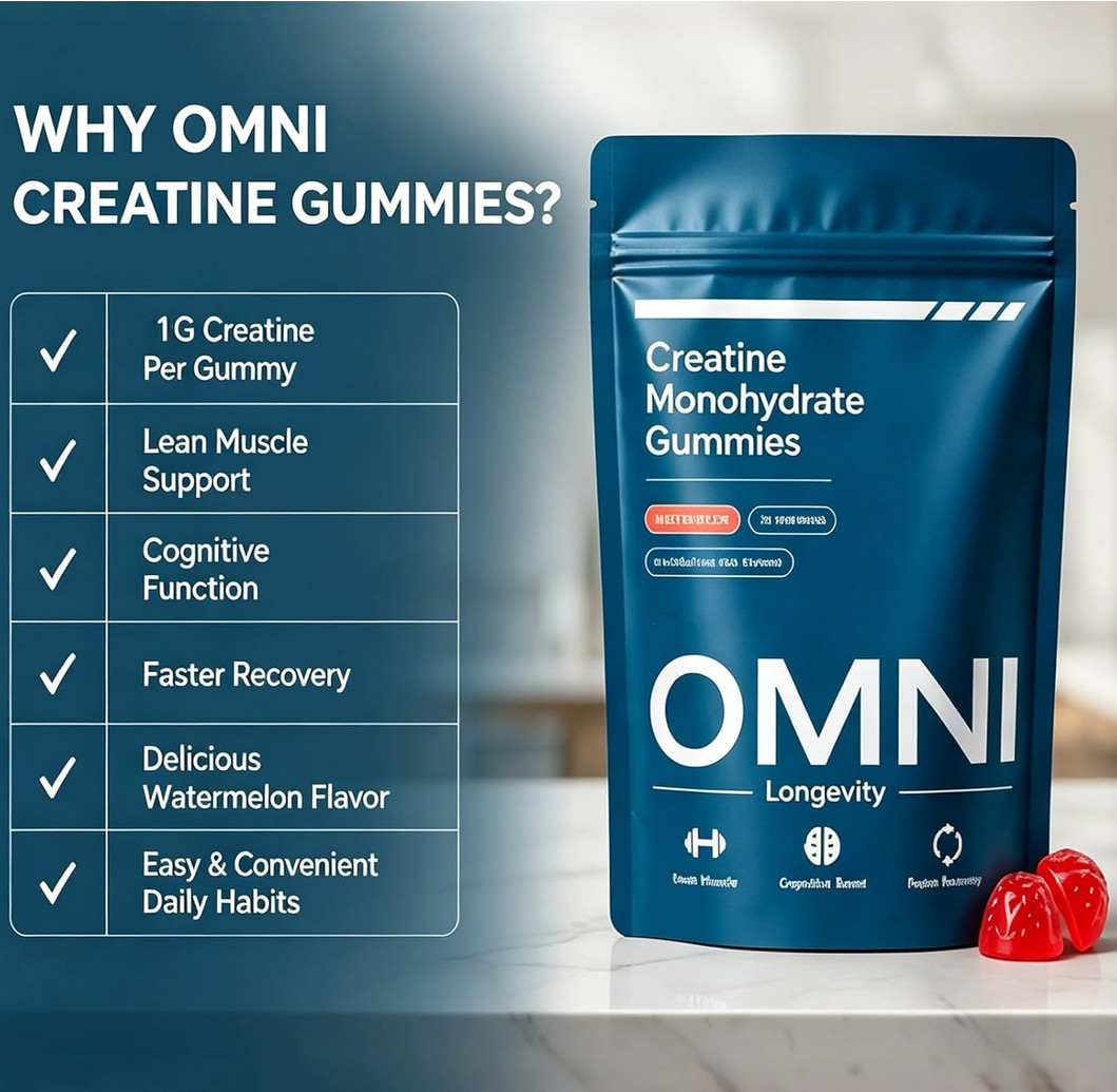 Omni Creatine Monohydrate Gummies Peach 30 Servings Watermelon Flavor 1g per Gum