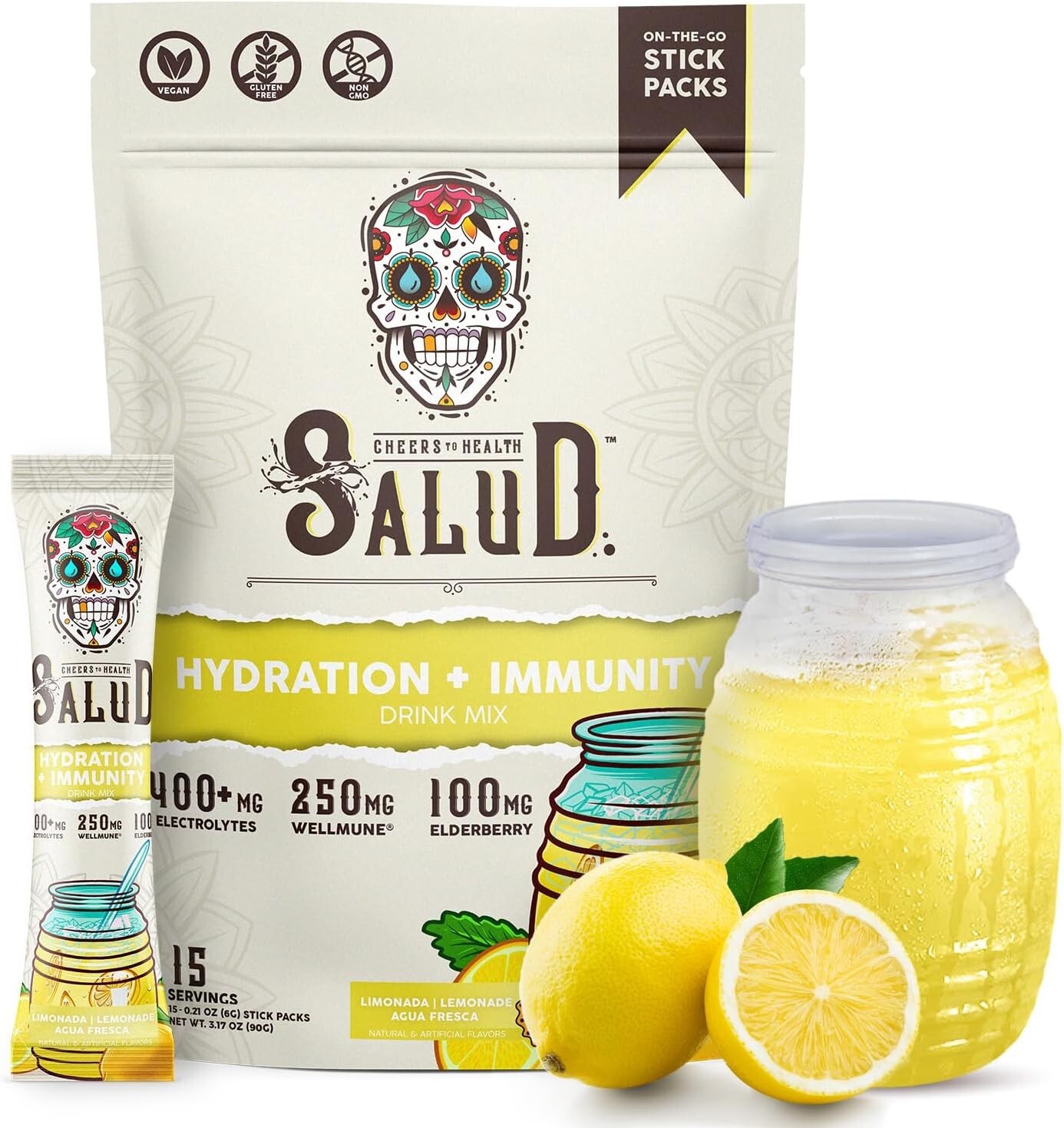 Salud 2-in-1 Hydration Packets: Lemonade Electrolyte Drink Mix with Elderberry