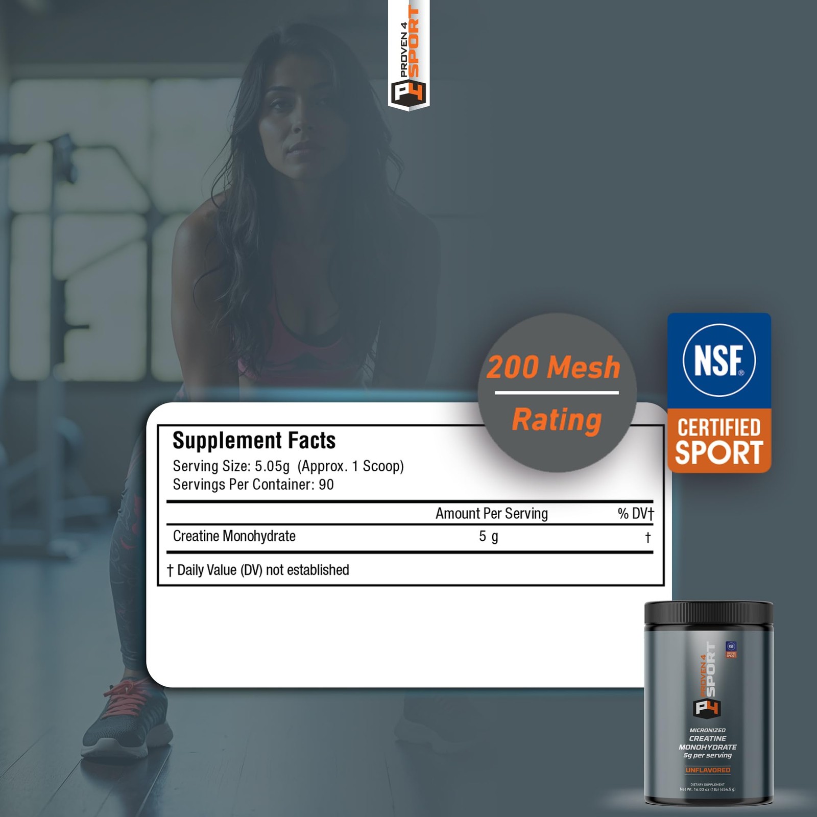 Proven4 Creatine Monohydrate – NSF Certified for Sport® – 5g Micronized Powde…