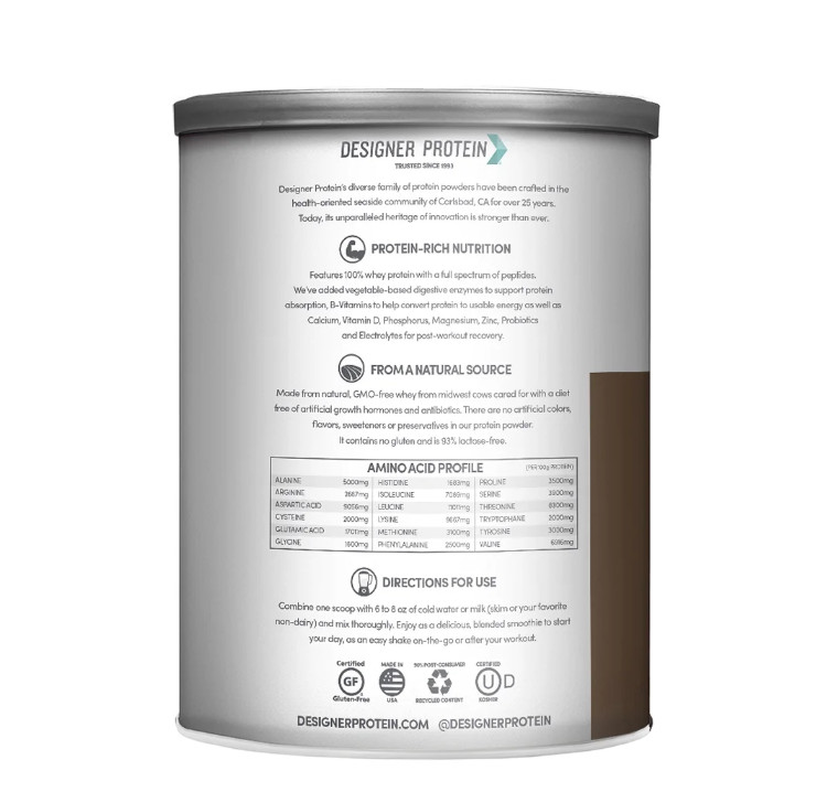 Designer Whey Protein Powder Gourmet Chocolate 12oz Gluten Free