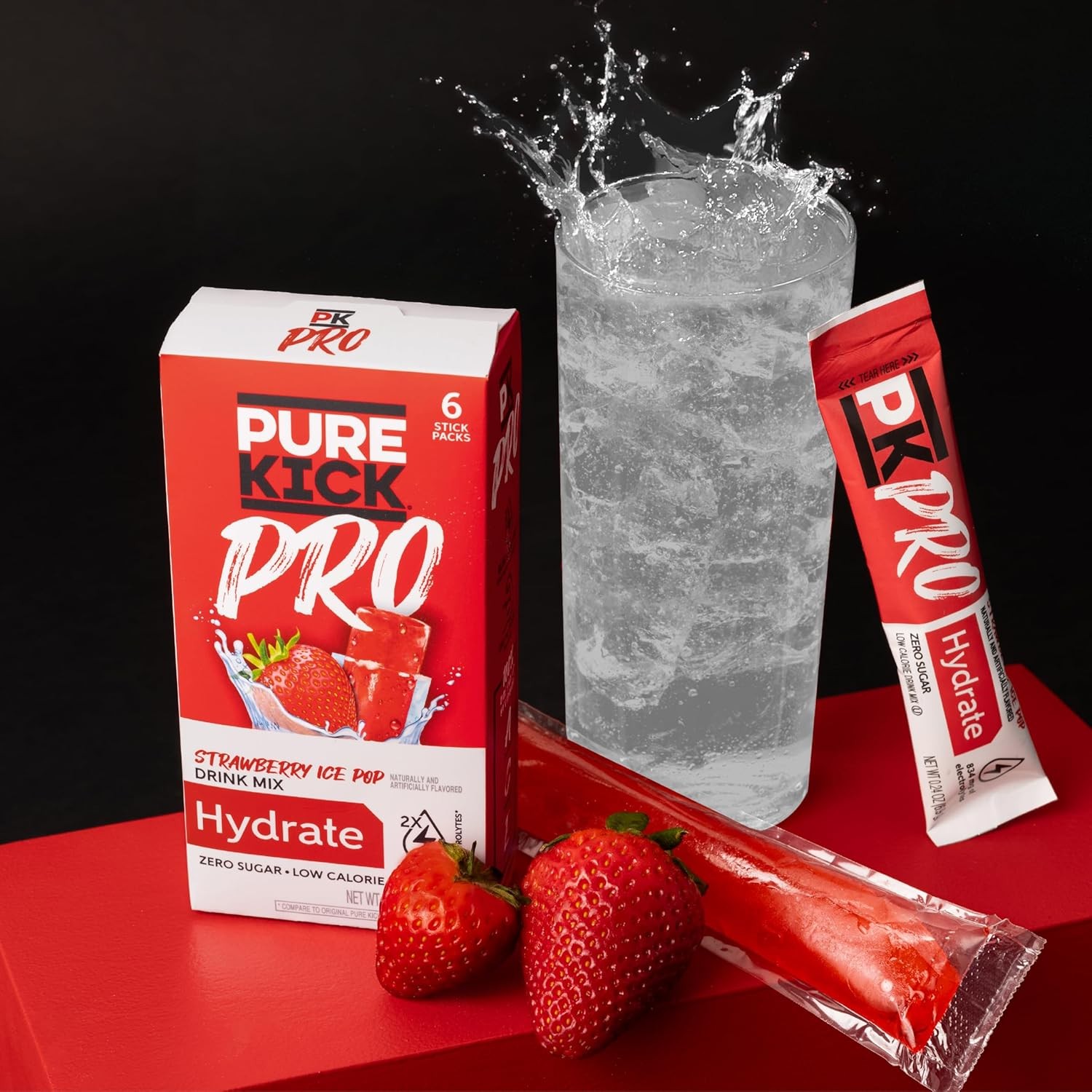 PURE KICK PRO Hydration Electrolyte Drink Mix, Strawberry Ice Pop, Includes 1 Bo